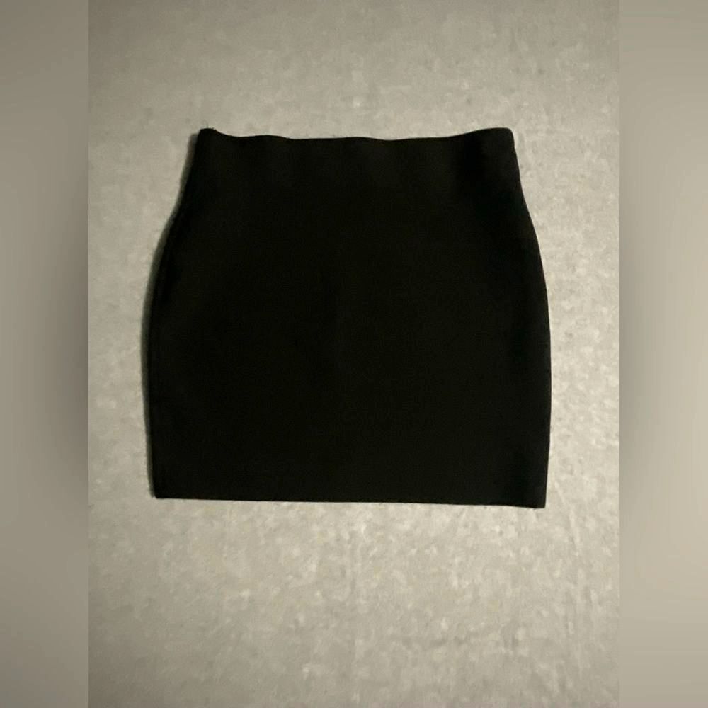 Chocolate Black Bodycon Mini Skirt High Waisted Stretchy Minimalist Size L